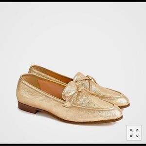 J. CREW The Academy Leather Metallic Gold Almond Toe Loafers SZ: 10 Holiday